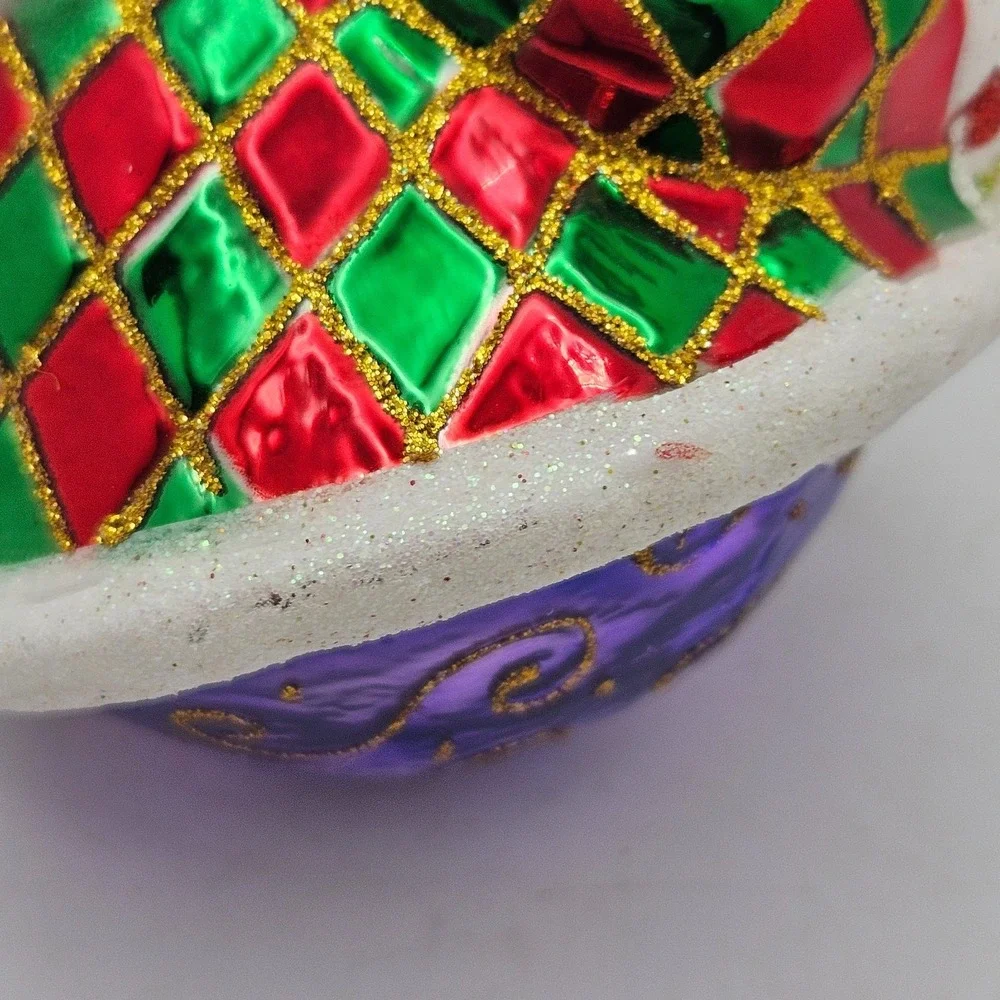 Christopher Radko Sparkle Bright Santa Glass Christmas Ornament Candy Purplle